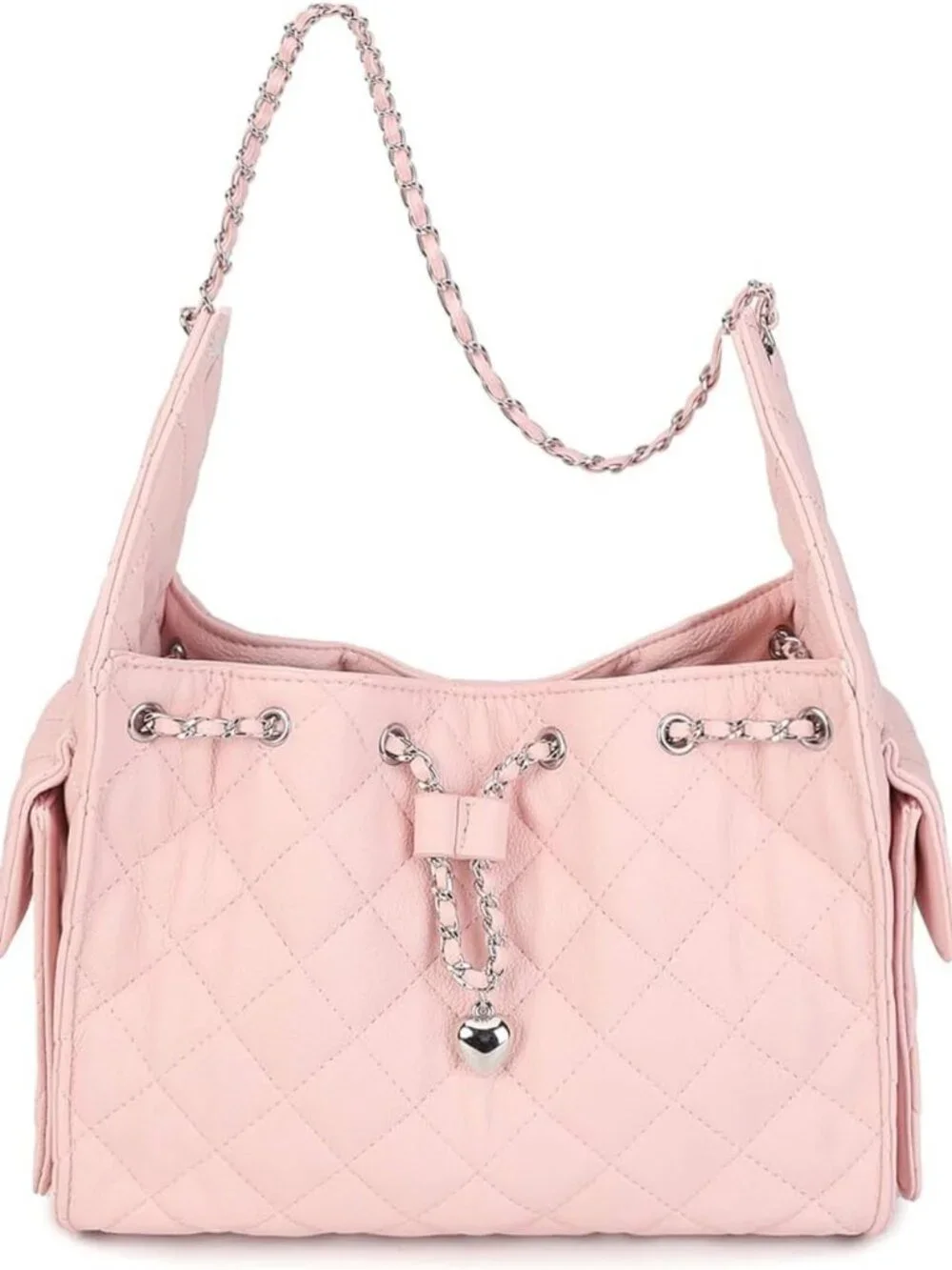 Chic Vegan Leather Quilted Shoulder Bag with Chain Strap - Stylish Hobo Purse
